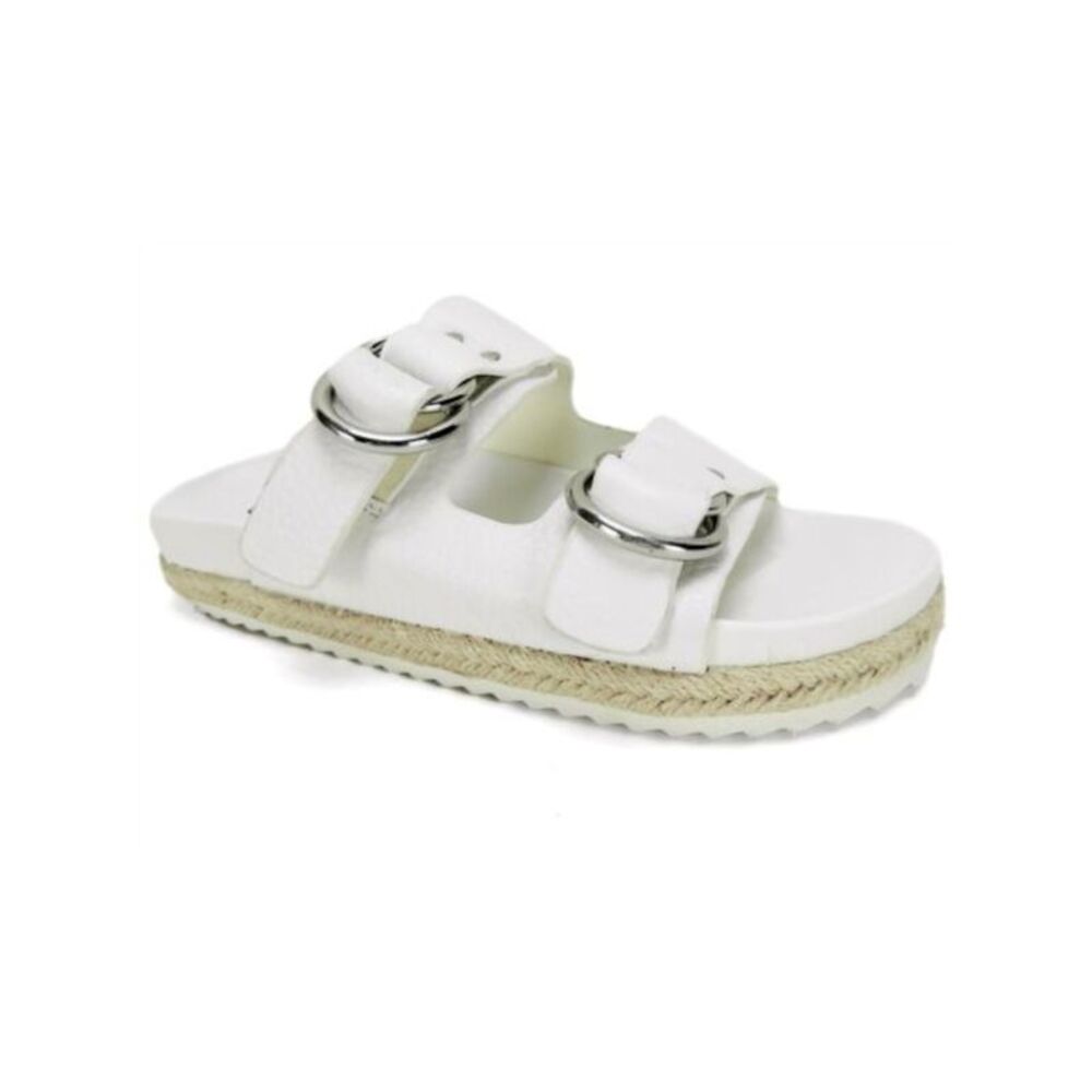 AQUA Womens White Kai Round Toe Platform Slip On Leather Espadrille Shoes 9 M